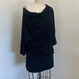 Carmen Marc Valvo Women’s M Dress Black Ruched Off Shoulder Mini Dress Y2k